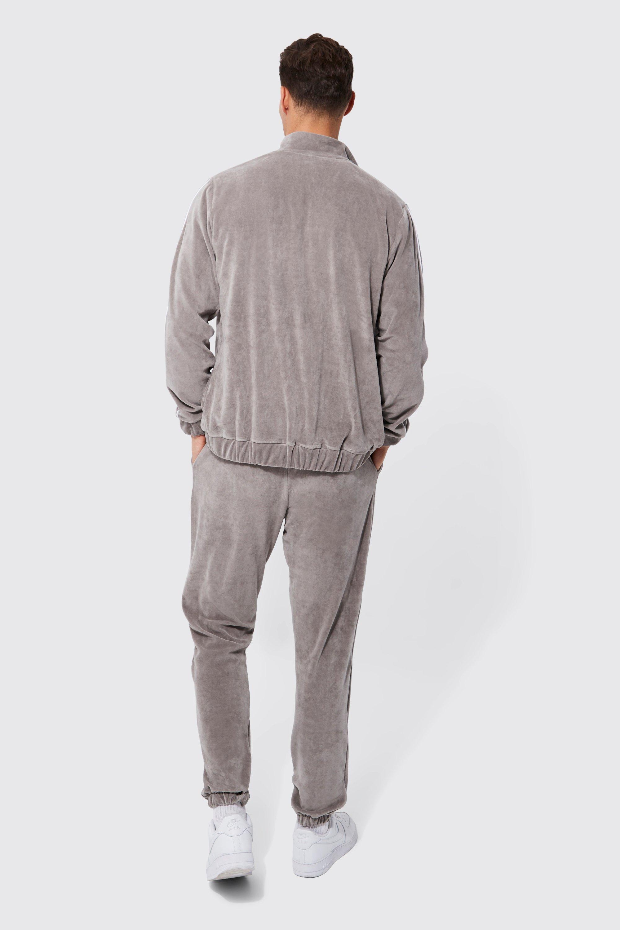 Tall Funnel Neck Zip Through Velour Tracksuit boohoo DK